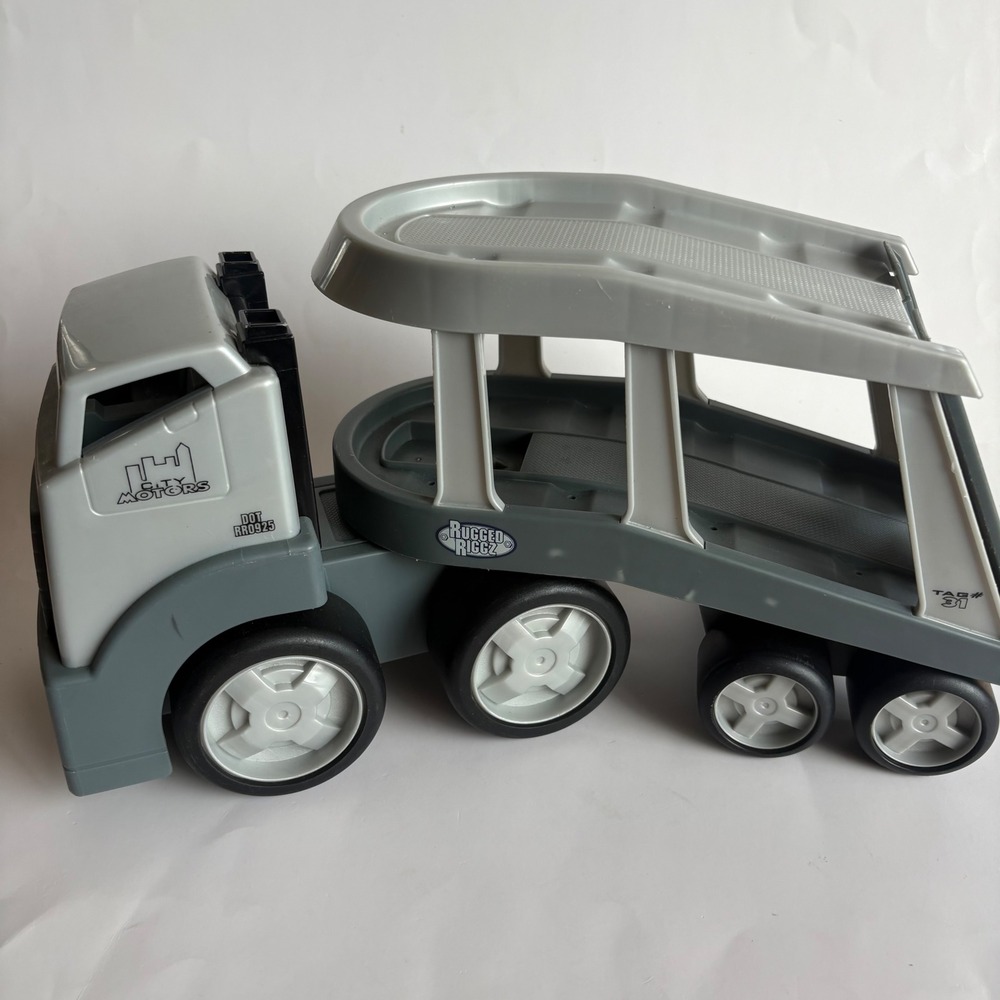 VTG Little Tikes Rugged Riggz City Motors Car Hauler Truck Grey Silver Toyโ